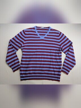 MR TURK MEN'S RED BLUE STRIPED PULLOVER V NECK SWEATER CASHMERE WOOL SIZE M